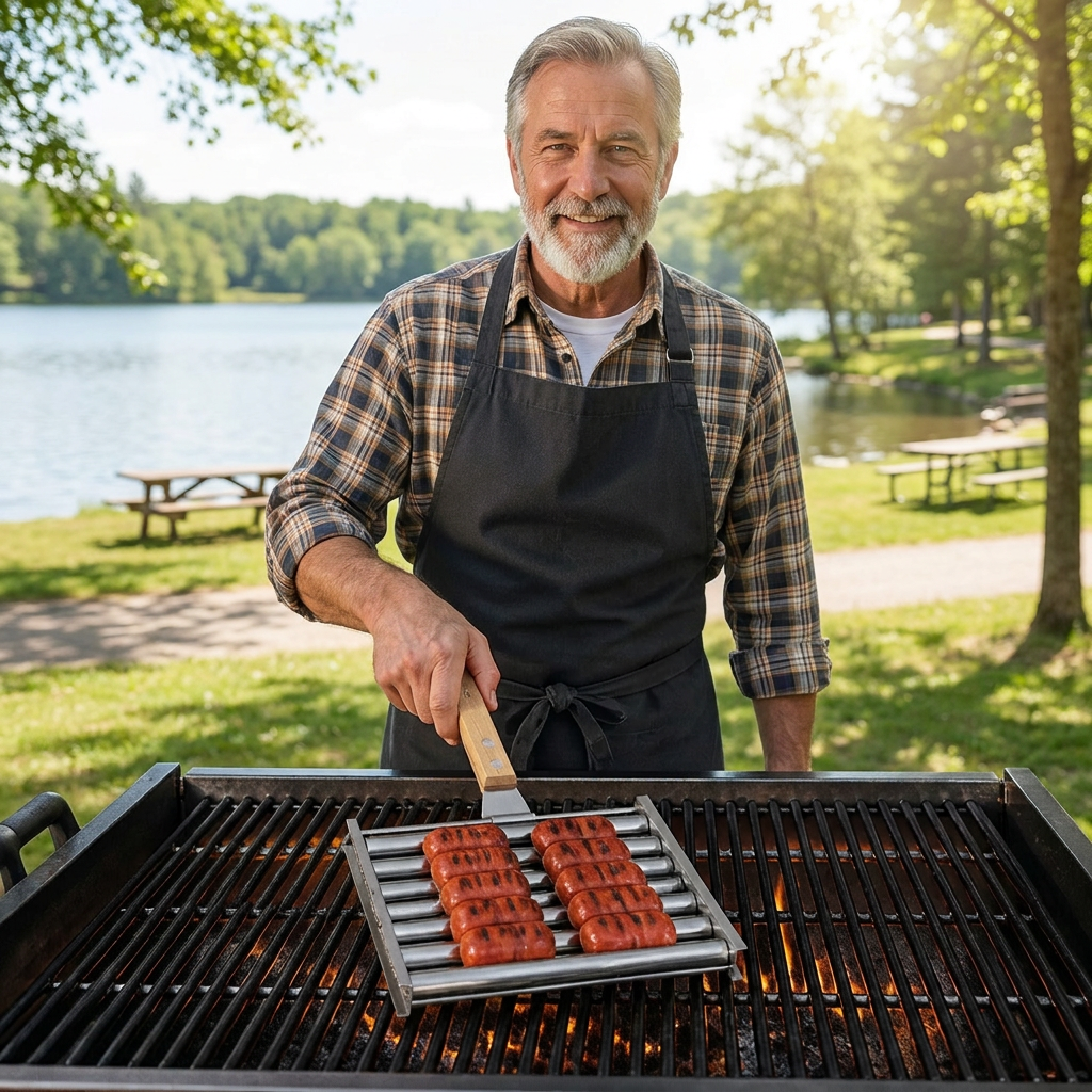 Edelstahl Würstchenhalter – Rollbarer Grillaufsatz für Hotdogs & Würstchen