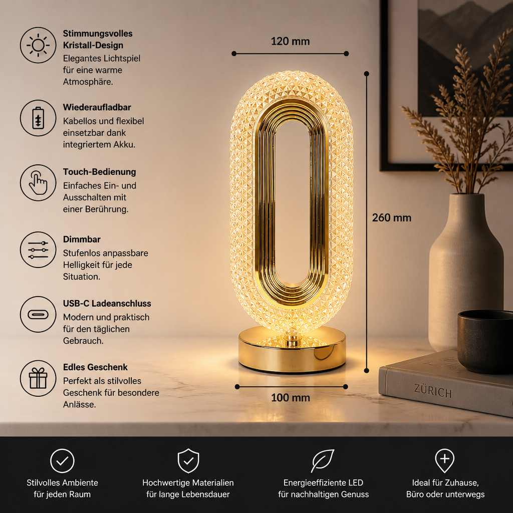Wiederaufladbare Kristall-LED-Tischlampe – Elegantes stimmungsvolles Nachtlicht