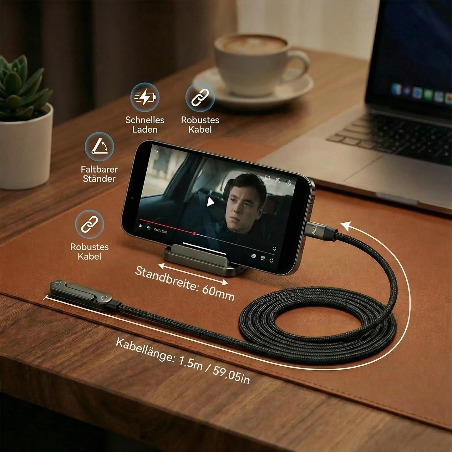 2in1 Faltbares Schnell Ladekabel und Telefon Ständer