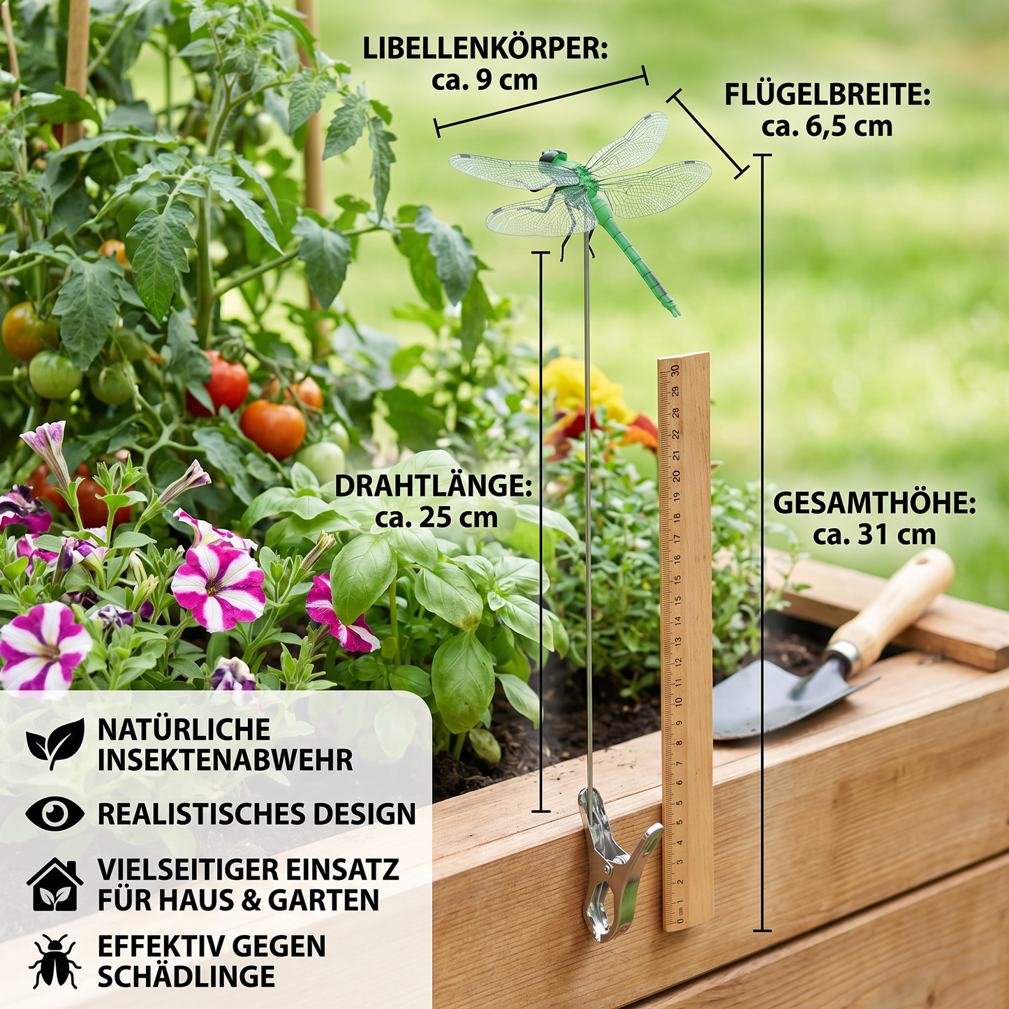 Libellen Klammern - Realistische Insektenabwehr für Haus und Garten (4 Stück)