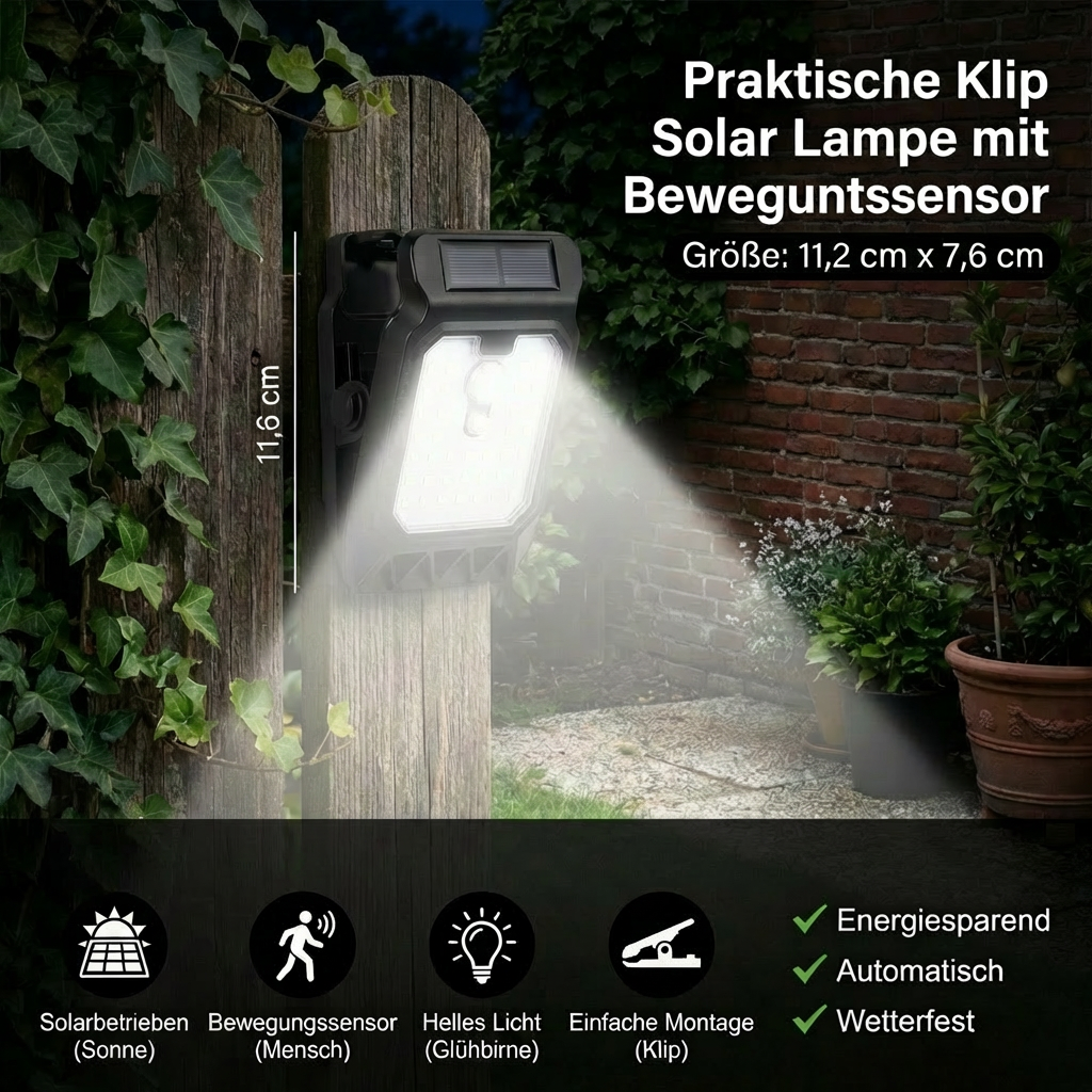 Praktische Klip Solar Lampe mit Bewegungssensor