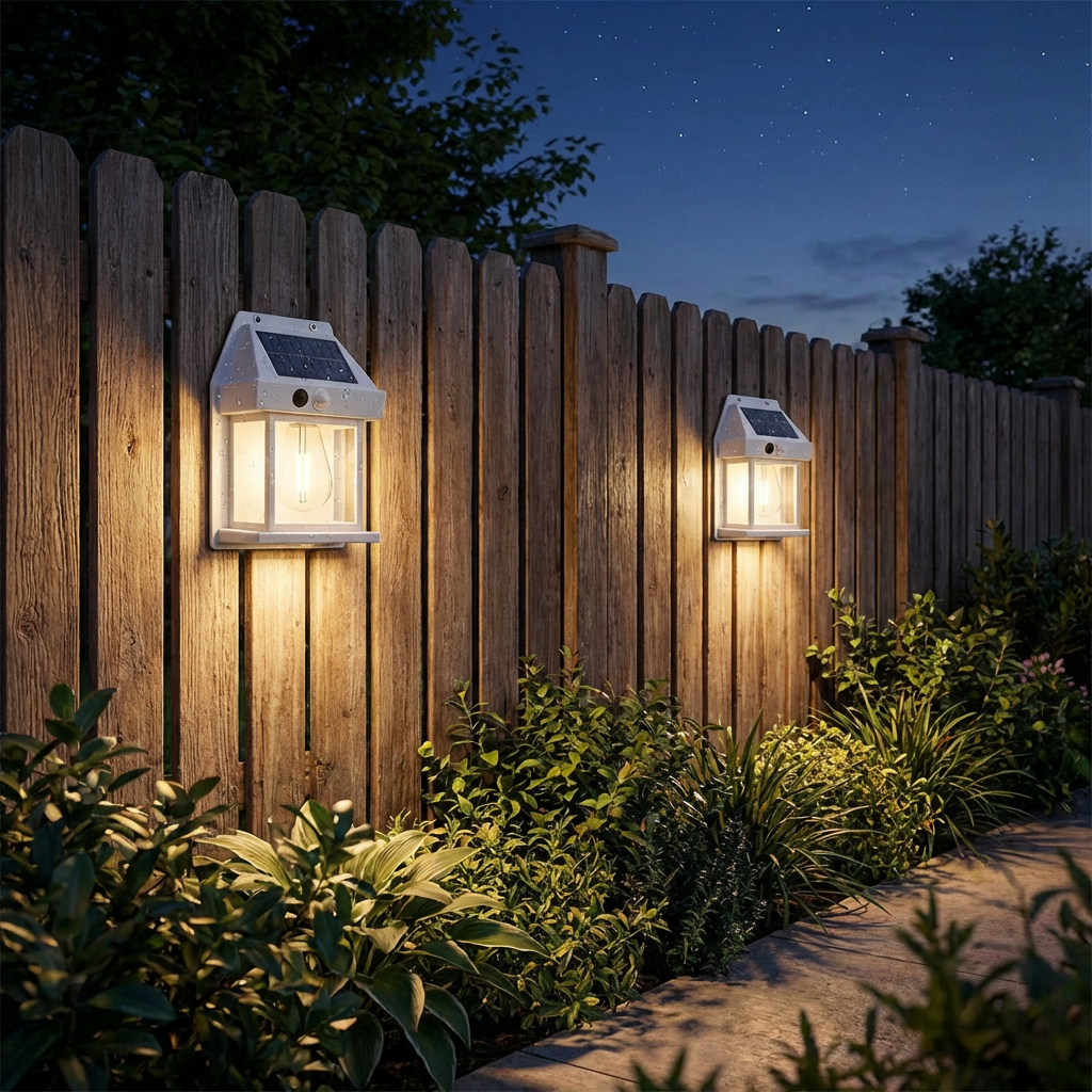 Solar LED-Wandleuchte – Wasserdichte Außenlampe mit Lichtsensor für Garten, Hof und Zaun (2 Stück)