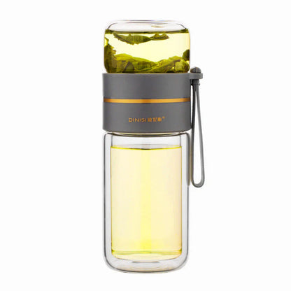 Doppelwandige Glasflasche mit Teesieb und Infuser