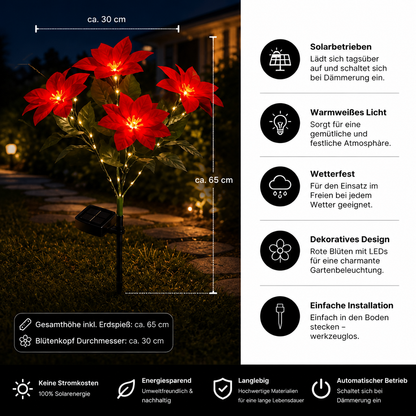 Solar-Weihnachtsstern-Gartenleuchten mit roten Blütenköpfen