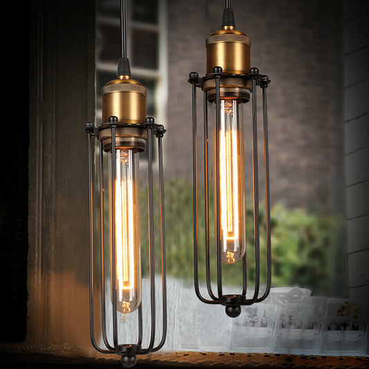 Industrielle Pendelleuchte im Retro-Design – Vintage Hängelampe mit Metallgitter
