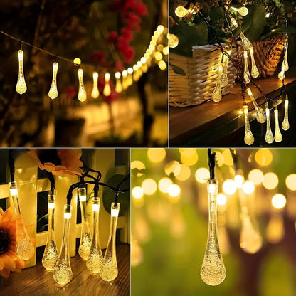 Solar LED Lichterkette – Bunte Tropfenlichter für Garten, Terrasse und Dekoration