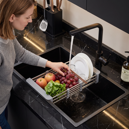 Verstellbares Abtropfgestell über der Spüle & Abtropfsieb für Obst und Gemüse