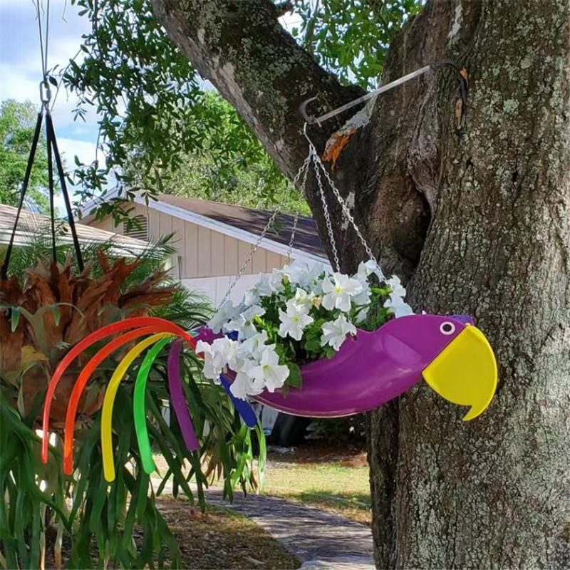 Bunte Hängende Pflanzschale im Huhn-Design – Dekorativer Blumen-Hänger für den Garten