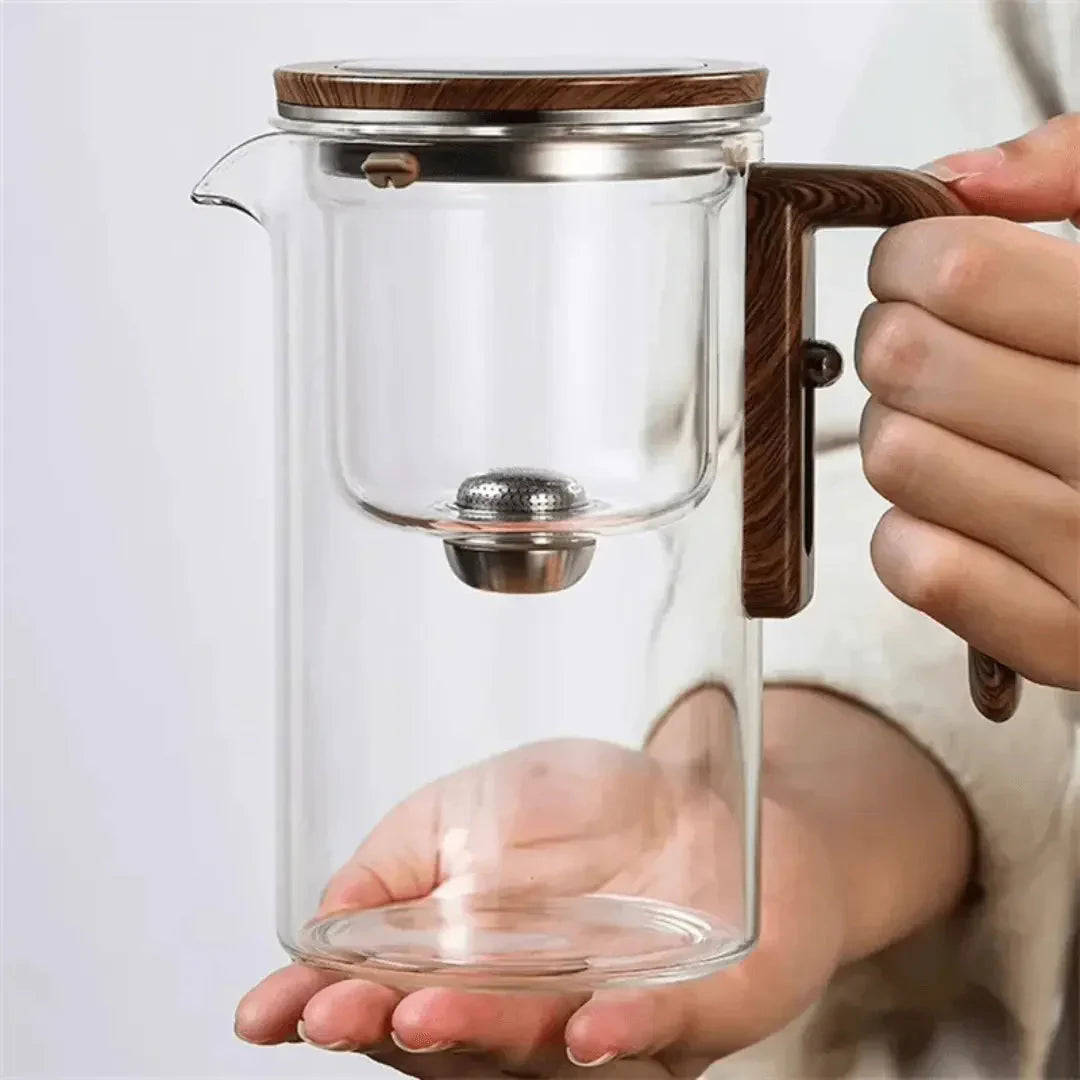 Elegante Teekanne aus Glas mit Holzgriff – Transparente Teekanne für Teegenuss