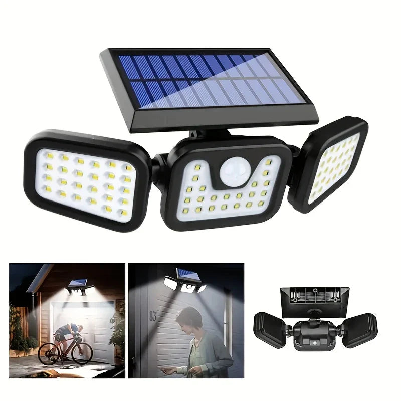 Solar LED Flutlicht Mit Bewegungsmelder – 3-Strahler Außenbeleuchtung für Garten, Hof Und Garage