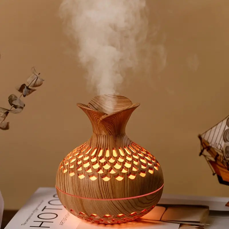Aromatherapie-luftbefeuchter Mit LED – Diffuser In Holzoptik & Nachtlicht
