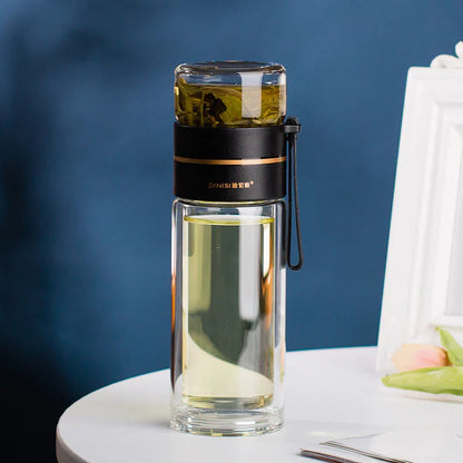 Doppelwandige Glasflasche mit Teesieb und Infuser