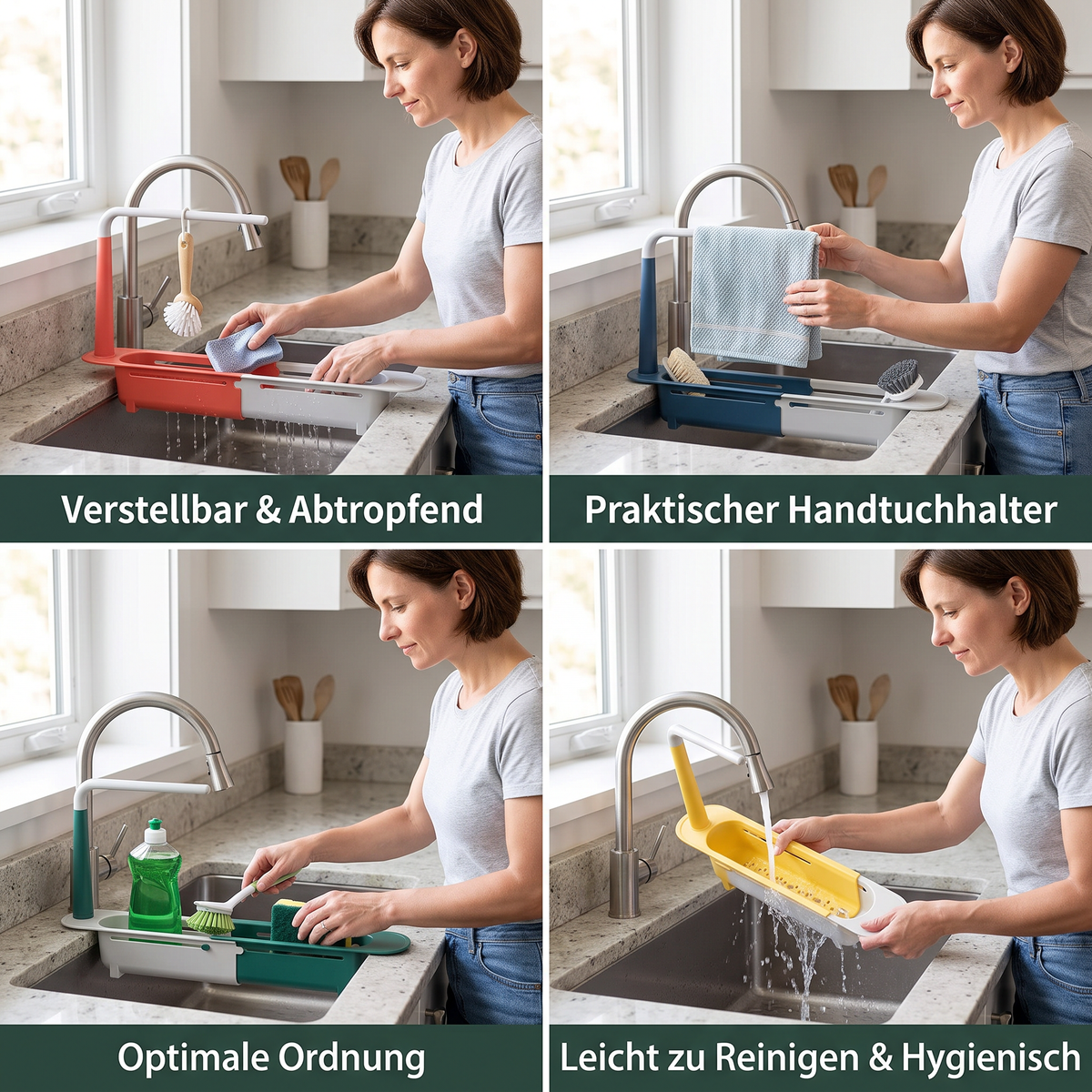 Verstellbarer Teleskop-Spülenorganizer mit Abtropfkorb & Handtuchhalter