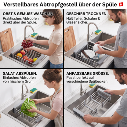Verstellbares Abtropfgestell über der Spüle & Abtropfsieb für Obst und Gemüse