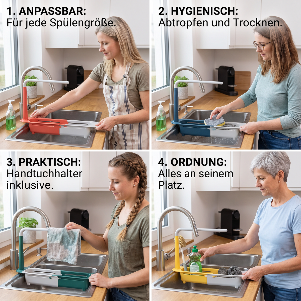 Verstellbarer Teleskop-Spülenorganizer mit Abtropfkorb & Handtuchhalter