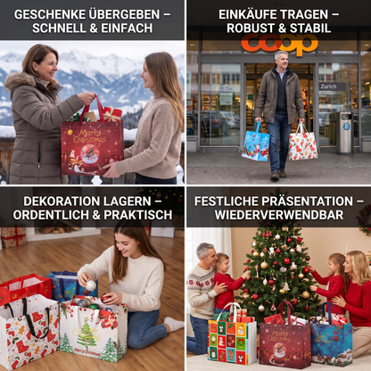 Wiederverwendbare Weihnachts-Geschenktaschen mit Griffen – Verschiedene festliche Designs