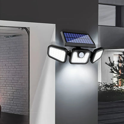 Solar LED Flutlicht Mit Bewegungsmelder – 3-Strahler Außenbeleuchtung für Garten, Hof Und Garage