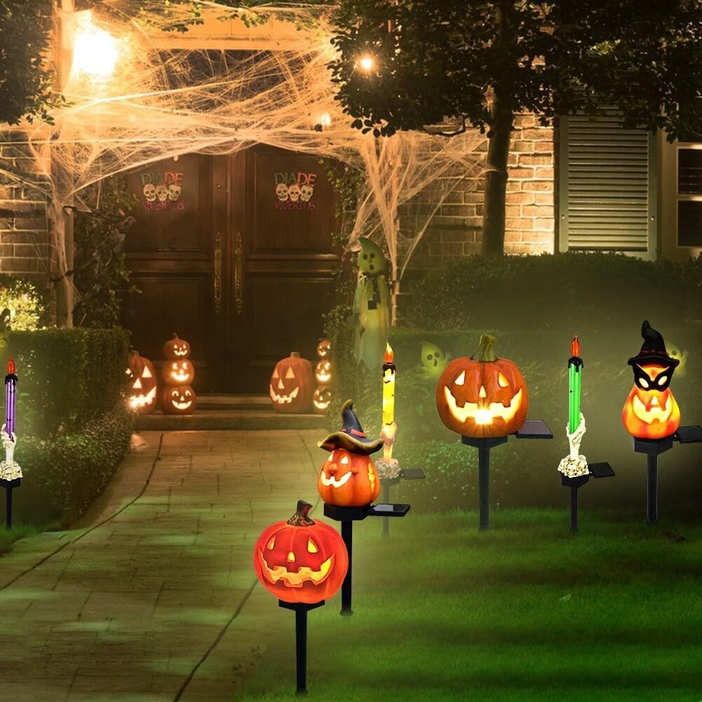 Halloween Solarleuchten – Dekorative LED Gartenlichter Mit Kürbis- Und Hexen-Motiven