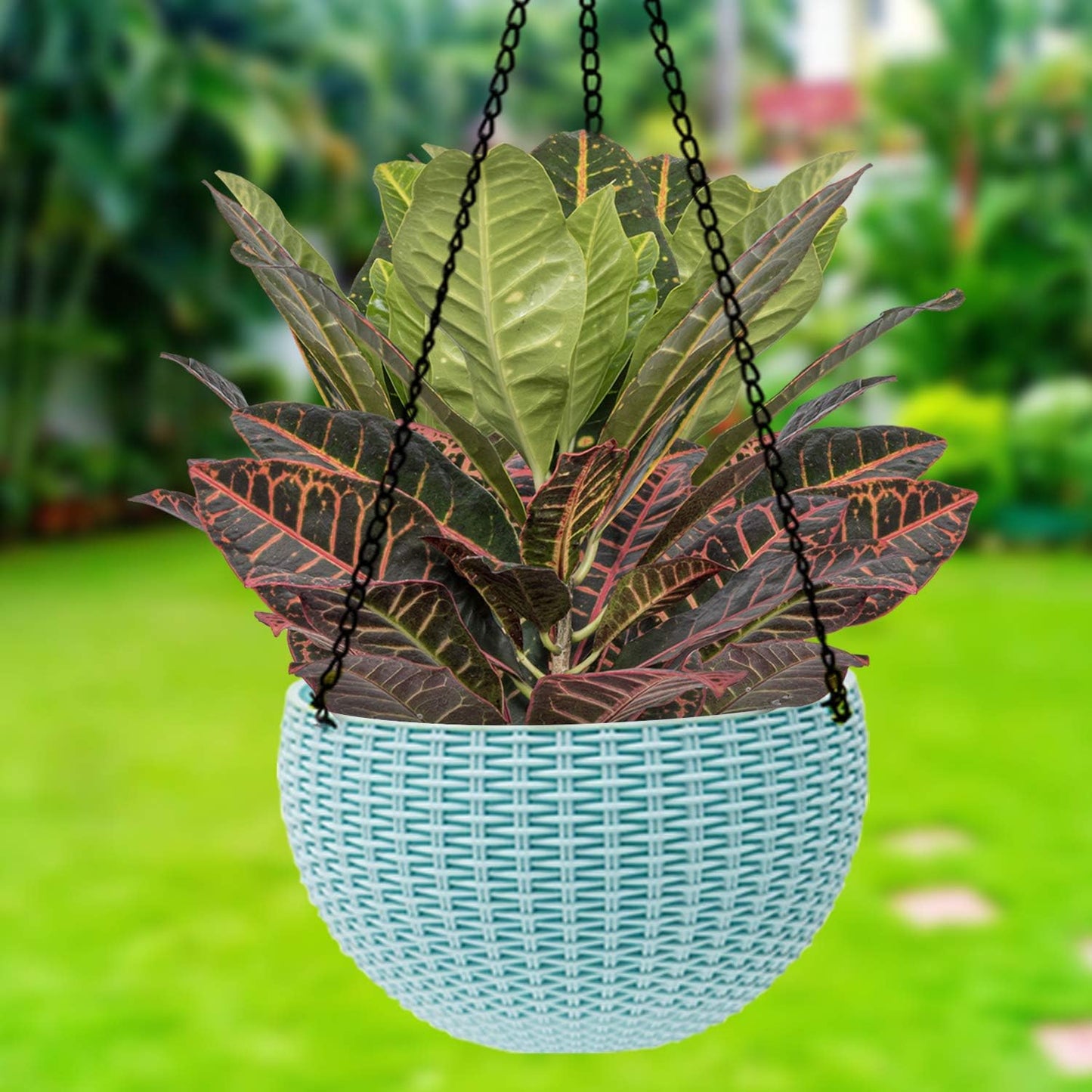 Geflochtener Hängekorb für Pflanzen mit Kette – Ideal für Balkon und Garten