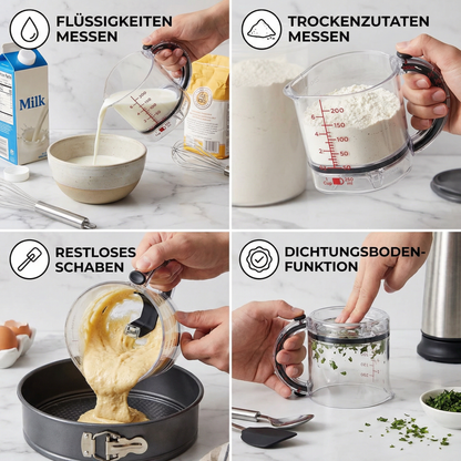 Verstellbarer Messbecher – Multifunktionaler Küchenhelfer mit Schaber und Dichtungsboden