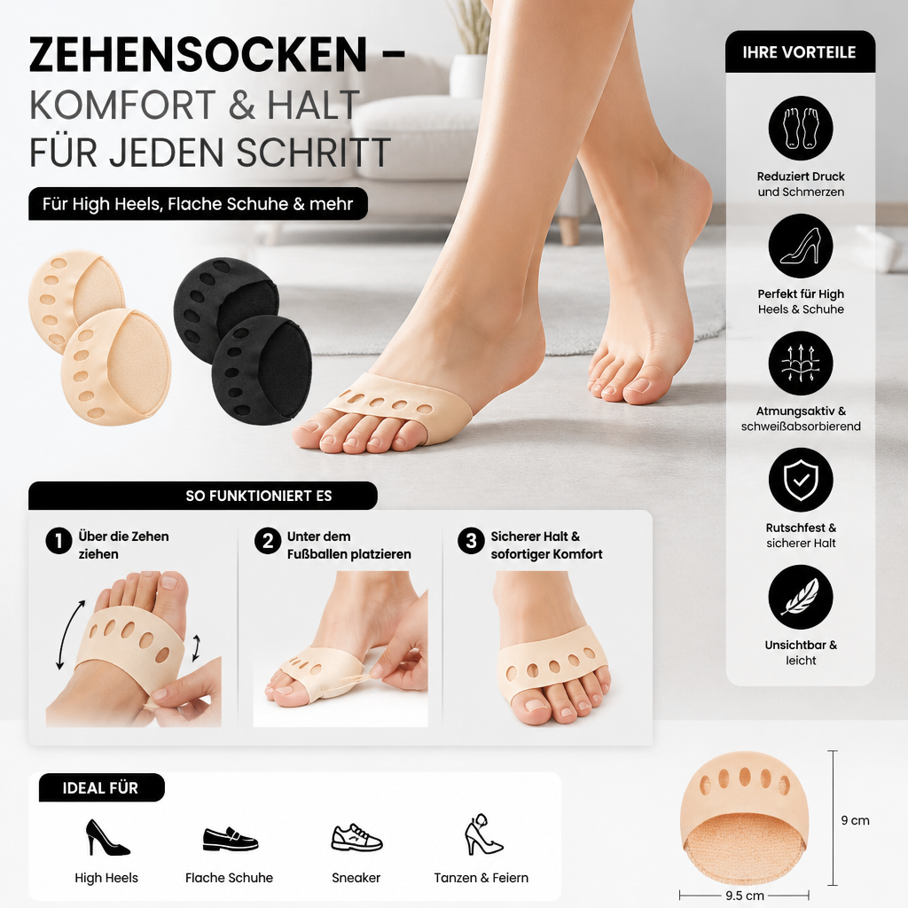 Damen Zehensocken – Atmungsaktive Antirutsch-Socken für High Heels & maximalen Komfort (4 Paar)