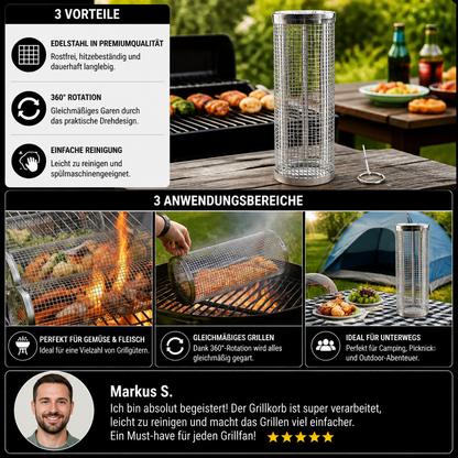 Praktischer Grillkorb aus Edelstahl – rotierender BBQ-Grillkorb für Outdoor-Grillen