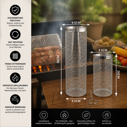 Praktischer Grillkorb aus Edelstahl – rotierender BBQ-Grillkorb für Outdoor-Grillen