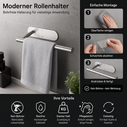 Moderner Edelstahl Rollenhalter – Bohrfreie Halterung für vielseitige Anwendung