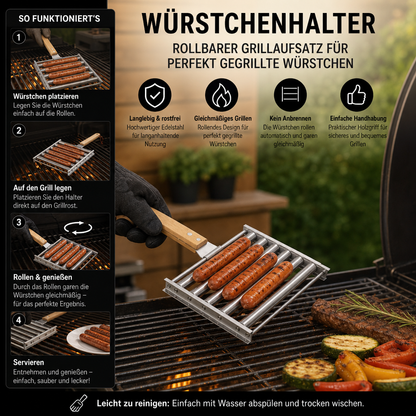 Edelstahl Würstchenhalter – Rollbarer Grillaufsatz für Hotdogs & Würstchen