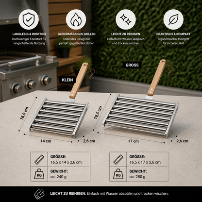 Edelstahl Würstchenhalter – Rollbarer Grillaufsatz für Hotdogs & Würstchen