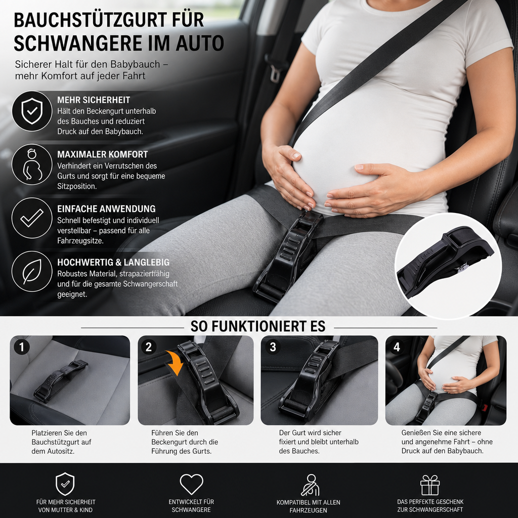 Bauchstützgurt für Schwangere im Auto – Verstellbare & bequeme Unterstützung für den Babybauch