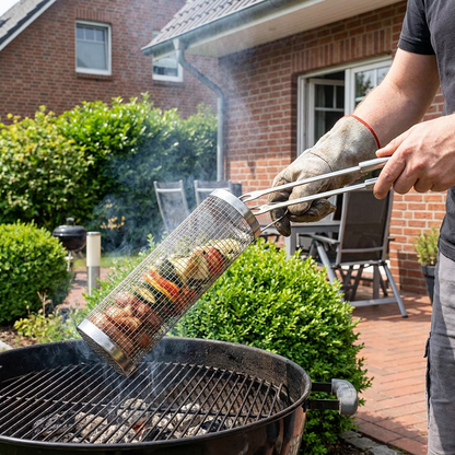 Praktischer Grillkorb aus Edelstahl – rotierender BBQ-Grillkorb für Outdoor-Grillen