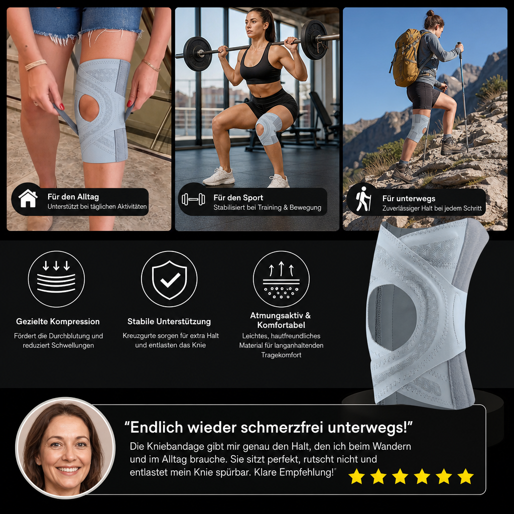 Verstellbare Kompressions-Kniebandage mit Kreuzgurten für Sport & Gelenkunterstützung