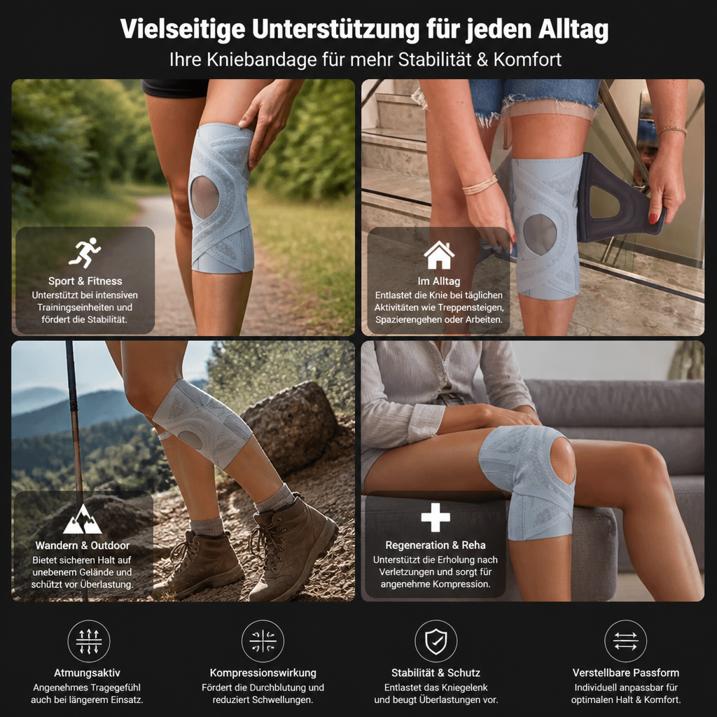 Verstellbare Kompressions-Kniebandage mit Kreuzgurten für Sport & Gelenkunterstützung