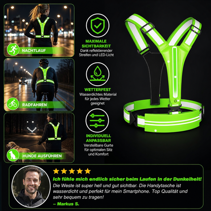 Reflektierende LED-Laufweste mit wasserdichter Handytasche