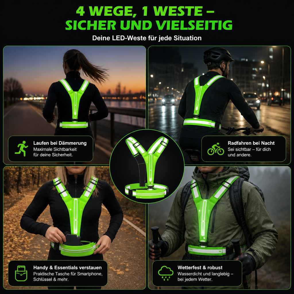 Reflektierende LED-Laufweste mit wasserdichter Handytasche