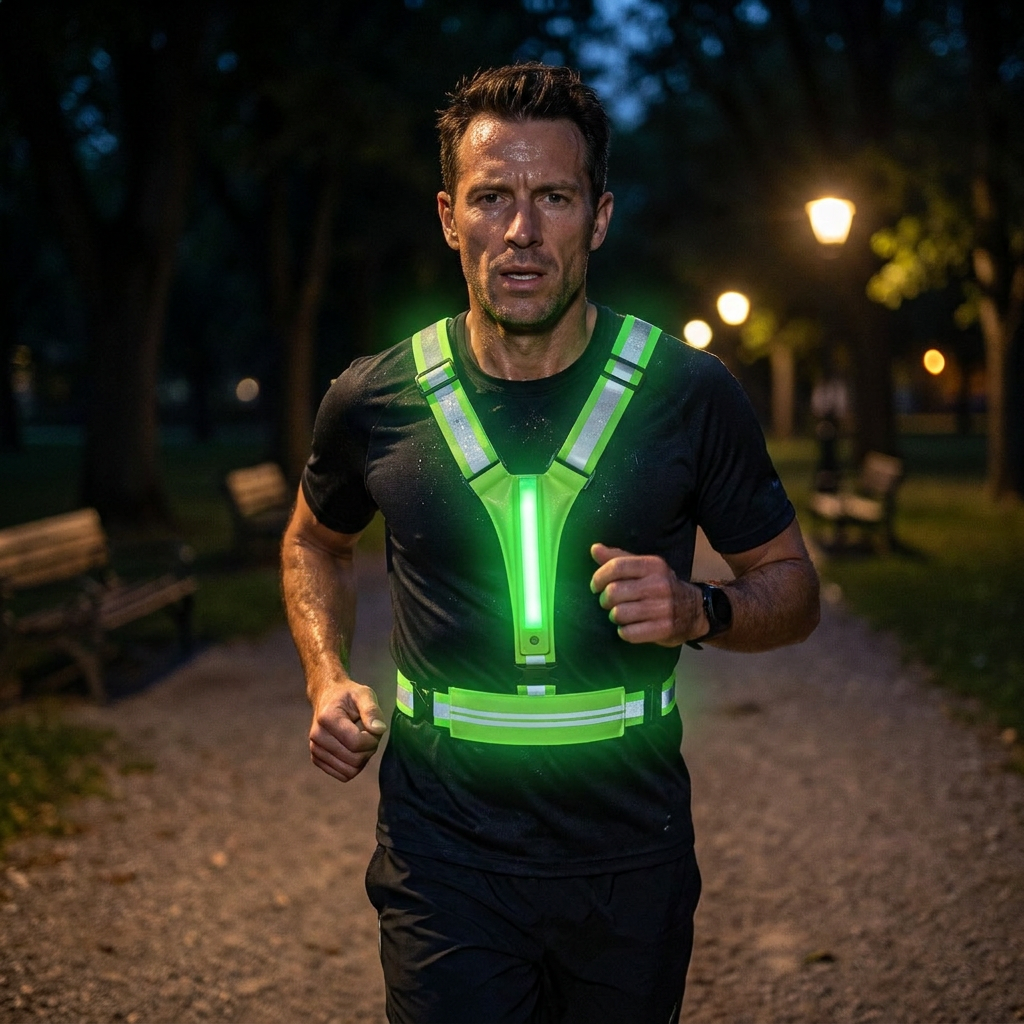 Reflektierende LED-Laufweste mit wasserdichter Handytasche