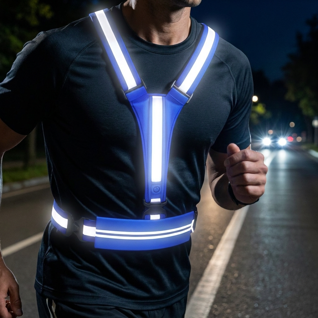 Reflektierende LED-Laufweste mit wasserdichter Handytasche