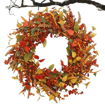 Herbstlicher Rattan Wandkranz mit Beeren und Blättern