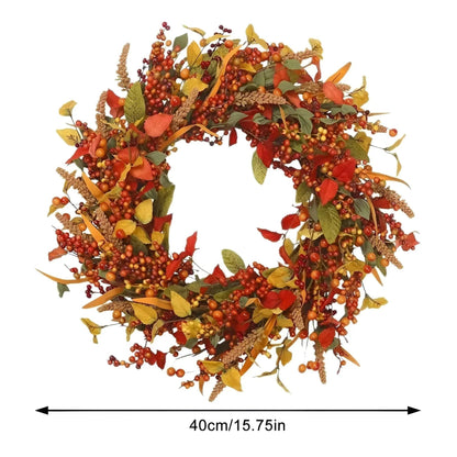 Herbstlicher Rattan Wandkranz mit Beeren und Blättern