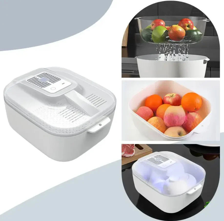 Multifunktionale Obst und Gemüse Reinigungsbox – Automatischer Reiniger mit Abtropfkorb und Aufbewahrungsdeckel