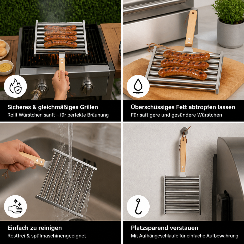 Edelstahl Würstchenhalter – Rollbarer Grillaufsatz für Hotdogs & Würstchen