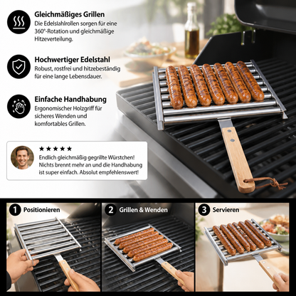 Edelstahl Würstchenhalter – Rollbarer Grillaufsatz für Hotdogs & Würstchen
