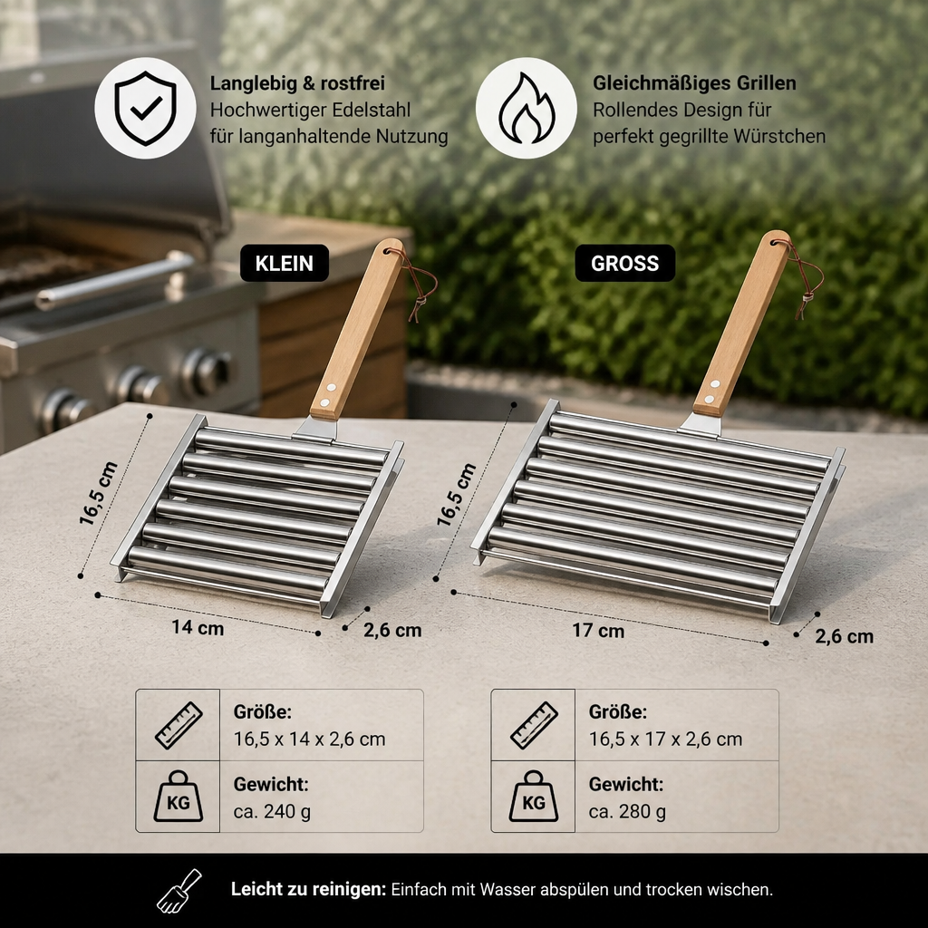 Edelstahl Würstchenhalter – Rollbarer Grillaufsatz für Hotdogs & Würstchen