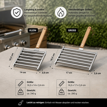 Edelstahl Würstchenhalter – Rollbarer Grillaufsatz für Hotdogs & Würstchen