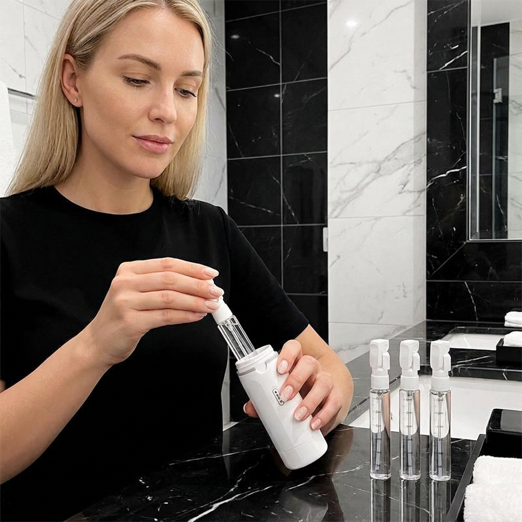 4-in-1 Reisebehälter – Auslaufsichere Flasche für Shampoo, Duschgel & Kosmetik
