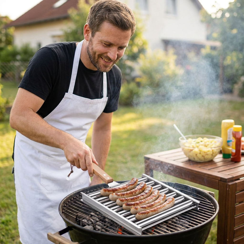 Edelstahl Würstchenhalter – Rollbarer Grillaufsatz für Hotdogs & Würstchen