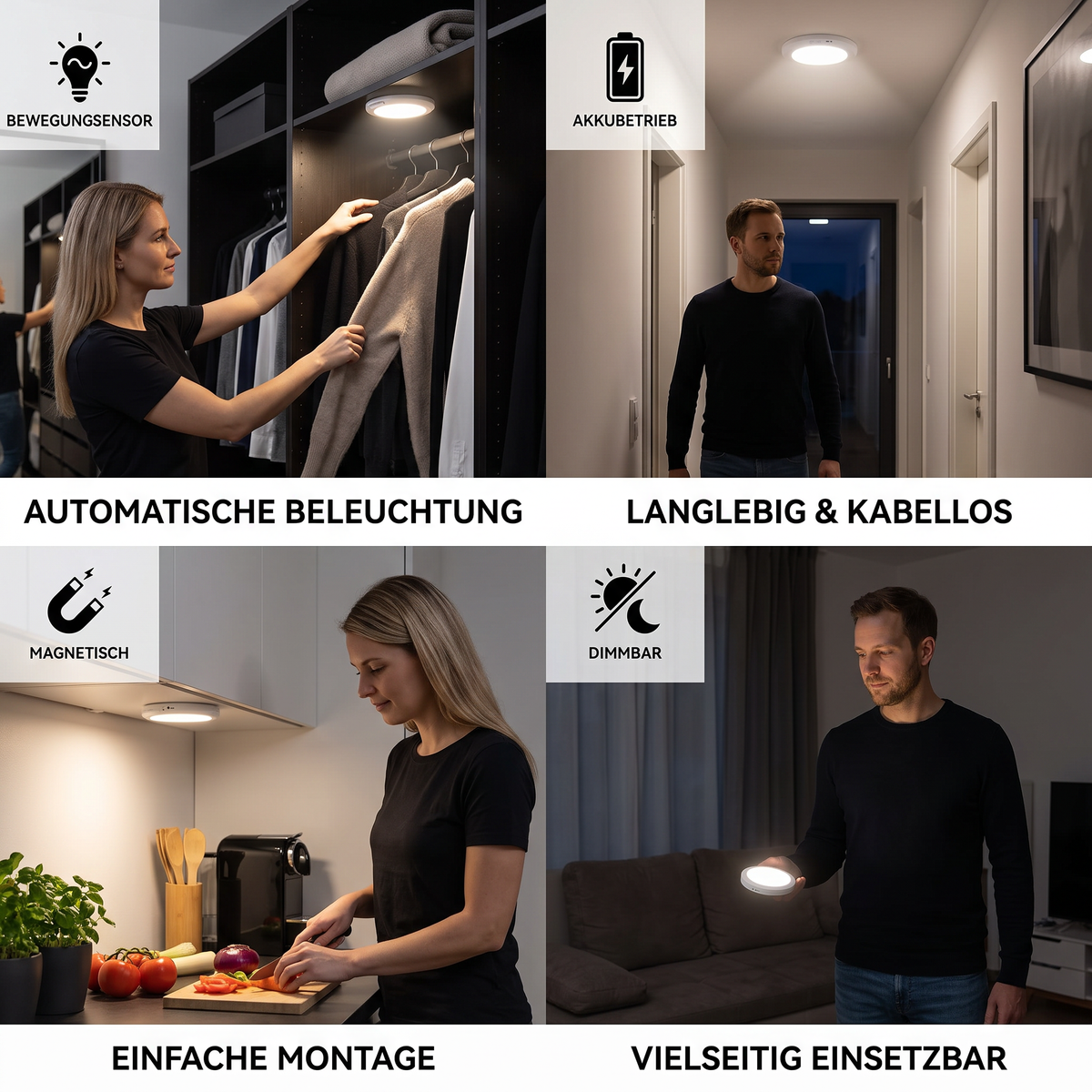 Dimmbare Akku-Deckenleuchte mit Bewegungsmelder – magnetisch & kabellos