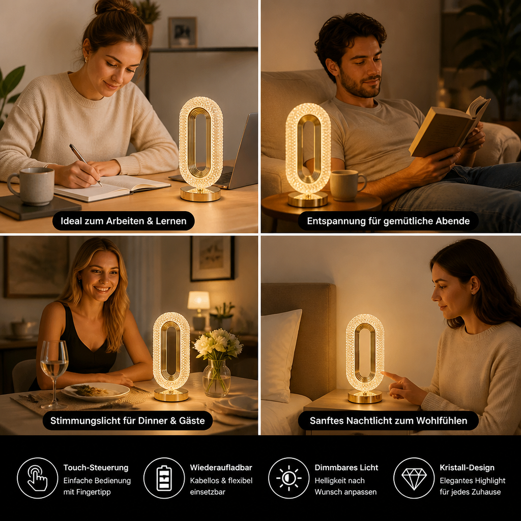 Wiederaufladbare Kristall-LED-Tischlampe – Elegantes stimmungsvolles Nachtlicht