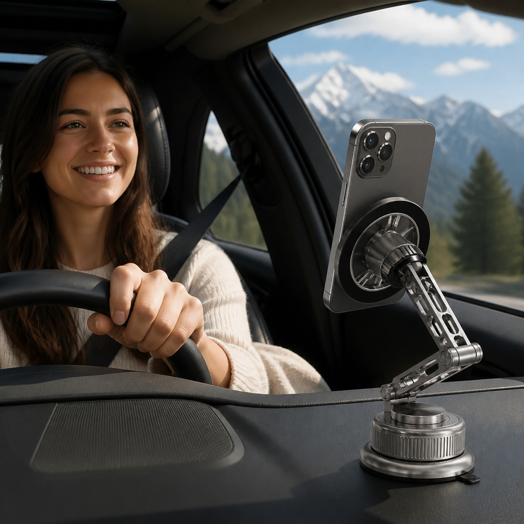 Ultrastarke magnetische Autohalterung fürs Handy aus Vollmetall mit Saugnapf